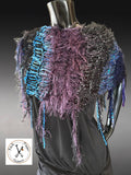 Hand knit purple blue poncho with fringe, boho hippie wrap