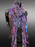 Lightweight knit purple pink scarf, bohemian jewel tone triangle -shape Scarf, ribbon knit scarf