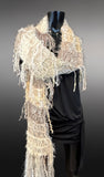 Fringed artistic ivory neutral scarf, boho hippie, Stevie nicks style
