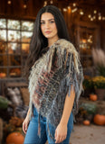 Hand Knit Boho style Poncho, Fringed Knit neutral poncho, shoulder wrap.