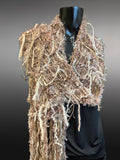 Hand Knit Fringed Bohemian scarf, Artisan yarn Scarf, blush scarf, fur knit scarves