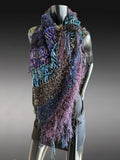 Hand knit purple blue poncho with fringe, boho hippie wrap