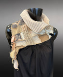 Upcycled couture beige neutral neck cowl, boho neckwarmer, eco-friendly fashion