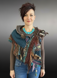 Woven saori style luxury eclectic style poncholette shoulder wrap, deconstructed fashion