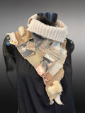 Upcycled couture beige neutral neck cowl, boho neckwarmer, eco-friendly fashion