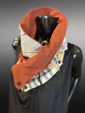 Upcycled couture unisex neck cowl scarf, boho neckwarmer, postapoc