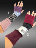 Fabric knit upcycled arm warmers, wrist cuffs, fabric fingerless gloves, upcycled sweater sleeves, Katwise arm warmers, fingerless mittens