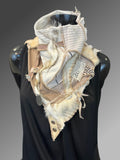 Upcycled couture beige ivory neck cowl, boho neckwarmer, eco-friendly fashion