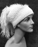 Knit Reversible Turtleneck Neckwarmer Cowl in Beige Pink Taupe Fringe