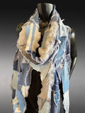 Upcycled Bohemian Denim blue gray Fabric Scarf