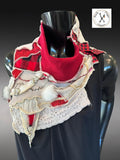 Eco-friendly Couture Neck Cowl in Red Black Plaid Boho Neckwarmer