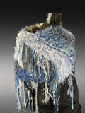 Hand knit Fringed Boho chic poncho in Blue gray cover-up, bohemian, cowgirl style