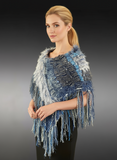 Hand knit Fringed Boho chic poncho in Blue gray cover-up, bohemian, cowgirl style