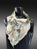 Upcycled eco-couture neck cowl scarf in tan olive gray, boho chic fashion cowl