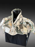 Upcycled eco-couture neck cowl scarf in tan olive gray, boho chic fashion cowl