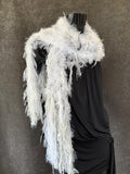 Hand Knit Bohemian Fur scarf with fringe in Taupe white Ivory