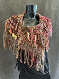 Hand knit Boho Cowl with leather clasp closure and clasp