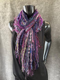 Handmade Boho Indie style art scarf in Purple blue jewel tone