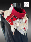 Eco-friendly Couture Neck Cowl in Red Black Plaid Boho Neckwarmer