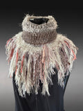 Knit Reversible Turtleneck Neckwarmer Cowl in Beige Pink Taupe Fringe