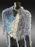 Hand knit Fringed Boho chic poncho in Blue gray cover-up, bohemian, cowgirl style