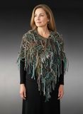 Boho Poncho in teal olive taupe,  hippie fringed Knit handmade Poncho, cowgirl style