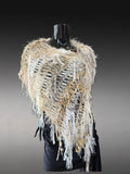 Boho knit poncho in ivory beige, fringed shawl tribal wrap, Tribal Wrap