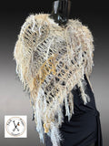 Boho knit poncho in ivory beige, fringed shawl tribal wrap, Tribal Wrap