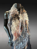 Hand Knit Boho style Poncho, Fringed Knit neutral poncho, shoulder wrap.