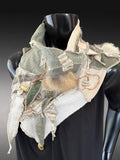 Upcycled eco-couture neck cowl scarf in tan olive gray, boho chic fashion cowl