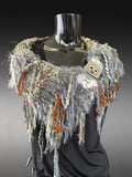 Luxury knit artisan bohemian fringe cowl with clasp, woodland elf fashion, nature inspired