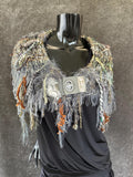 Luxury knit artisan bohemian fringe cowl with clasp, woodland elf fashion, nature inspired