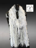 Hand Knit Bohemian Fur scarf with fringe in Taupe white Ivory