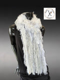 Hand Knit Bohemian Fur scarf with fringe in Taupe white Ivory