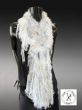 Hand Knit Bohemian Fur scarf with fringe in Taupe white Ivory