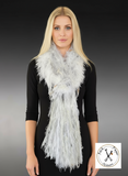 Hand Knit Bohemian Fur scarf with fringe in Taupe white Ivory