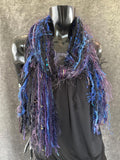 Handmade Boho Indie style art scarf in jewel tones and Electric Blue purple
