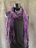 Handmade Boho Indie style art scarf in Purple blue jewel tone