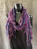 Handmade Boho Indie style art scarf in Purple blue jewel tone