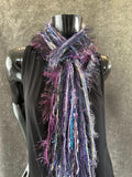 Unique handmade Boho style fringe scarf in Purple blue gray, funky scarf