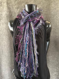 Unique handmade Boho style fringe scarf in Purple blue gray, funky scarf