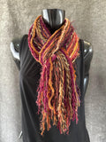 Boho style indie scarf in Autumn shades of burgundy rust brown