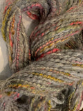 Hand spun chunky taupe luxury yarn, merino silk alpaca yarn with curls, topspun art yarn, gray pink yarn