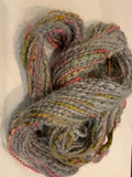 Hand spun chunky taupe luxury yarn, merino silk alpaca yarn with curls, topspun art yarn, gray pink yarn