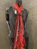 Art yarn scarf, Fringie with animal print red purple black, Fringe Scarf, Artistic fringe scarf, cheetah print, funky scarf, cosplay scarf