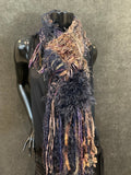 Hand Knit Fringed Bohemian hand knit scarf, Artisan yarn Scarf, black gray blush eggplant scarf, fur knit scarves, women gifts