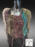 Knit boho poncho, knit wrap pull-over, taupe teal brown shoulder wrap