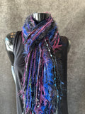 Handmade Boho Indie style art scarf in jewel tones and Electric Blue purple