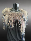 Knit Fur Taupe poncholette, Fringed shoulder wrap with faux fur, luxury fur knit capulet,