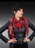 Bold red blend artistic knit boho scarf, Avant garde fashion scarf